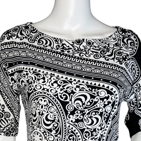 White House Black Market Shirt Womens XSmall Black White Scroll Tunic‎ Top Retro - Picture 5 of 7